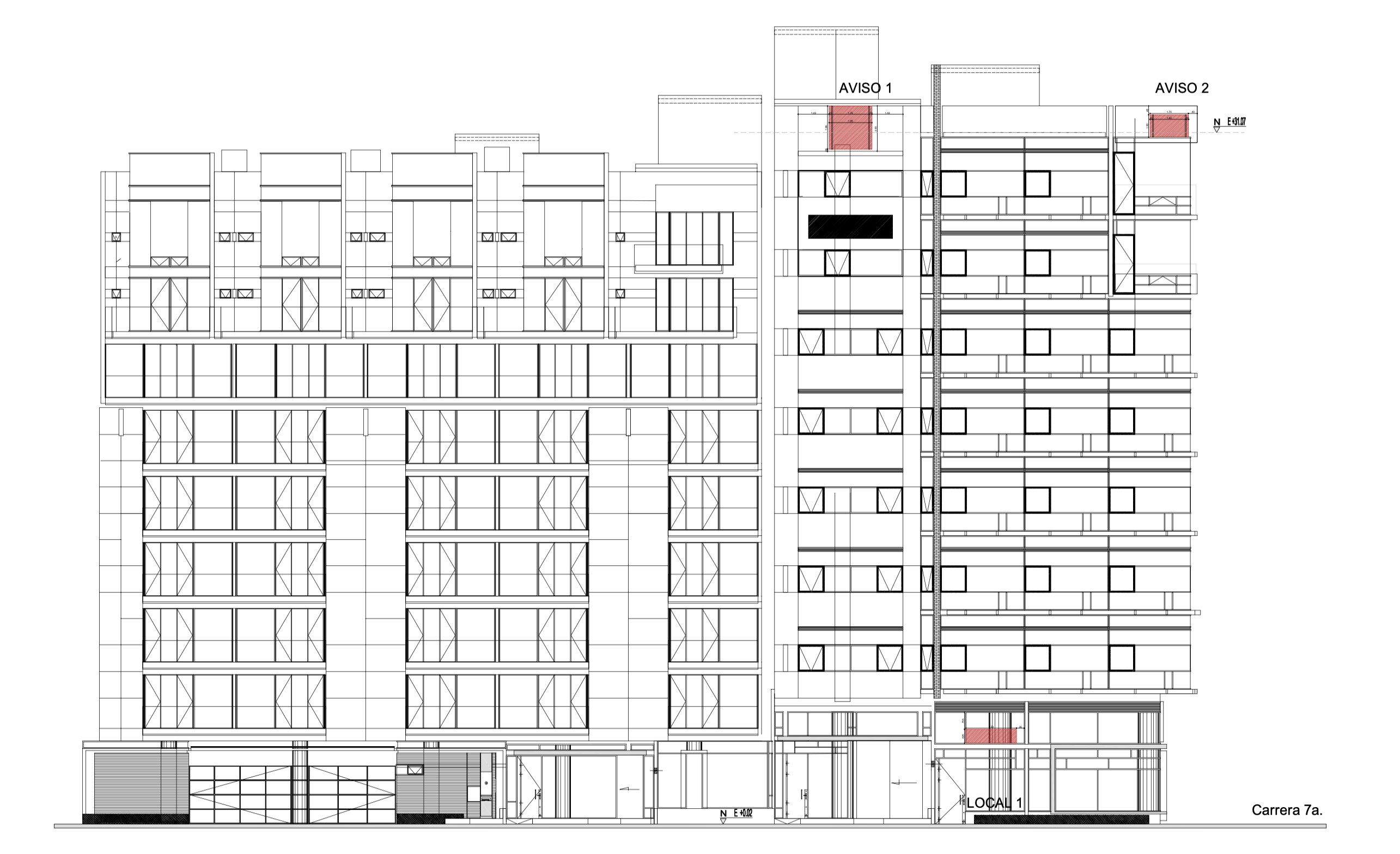 Alzado del Edificio V&iacute;a 7 sobre la Carrera 7